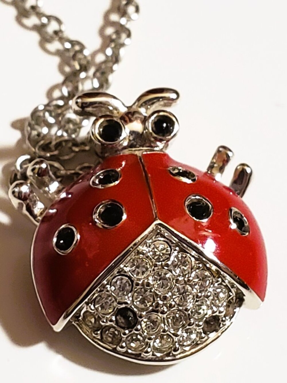 NWOT Swarovski Retired Crystal Enamel Ladybug Pendant Necklace